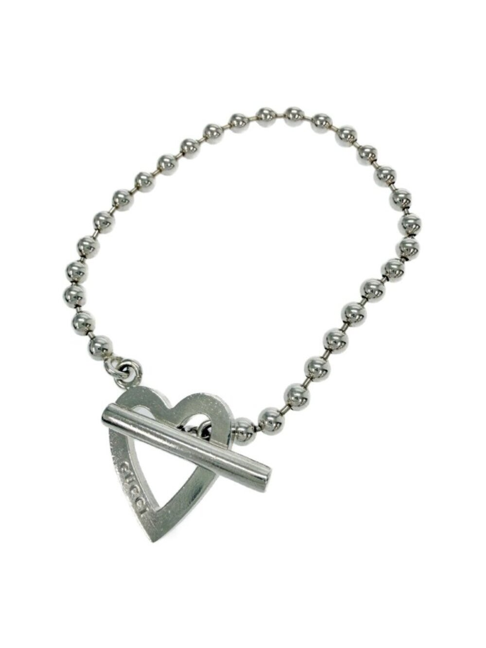 Gucci Silver Ball Chain Heart Toggle Bracelet
